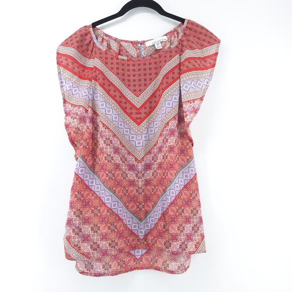 Fourteenth Place Boho Indie Romantic Floral Geometric Blouse Flutter Sleeve S - Picture 1 of 11